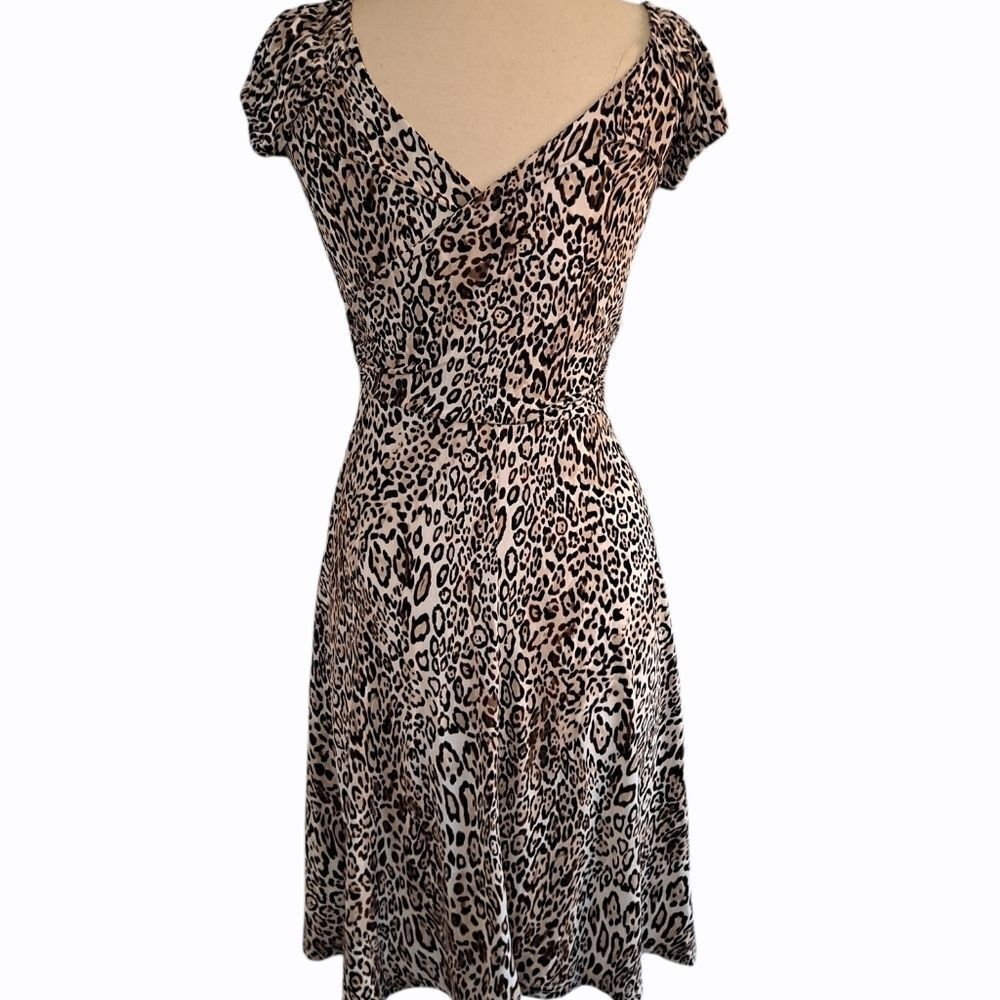 New York & Company Faux Wrap Leopard Print Midi Dress XSmall